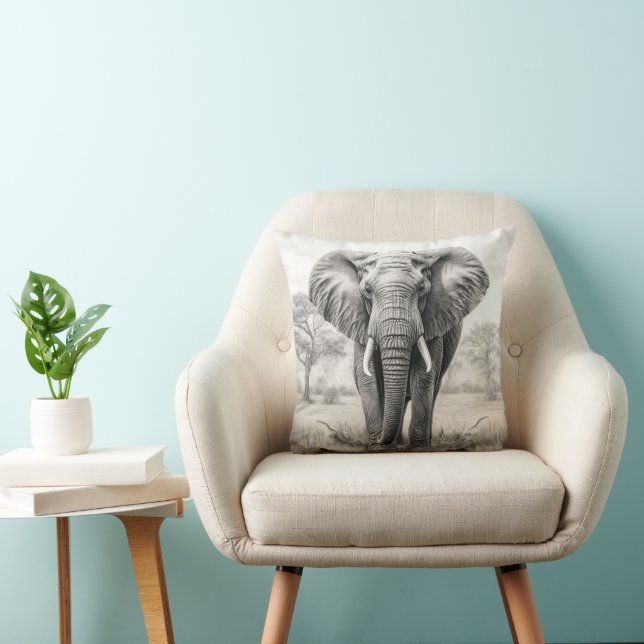 African Elephant Pencil Drawing Cushion (Chair)