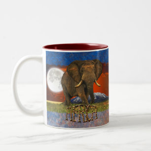 African Elephant & Savannah Moon AFRICA Mug