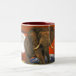 African Elephant & Savannah Moon Two-Tone Coffee Mug