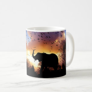 African Elephant Silhouette at Sunset Coffee Mug