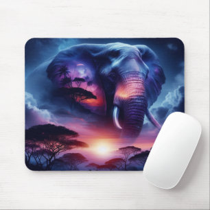 African Elephant Silhouette Sunset Safari Mouse Mat