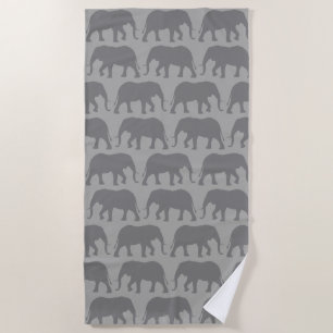 African Elephant Silhouettes Pattern Beach Towel