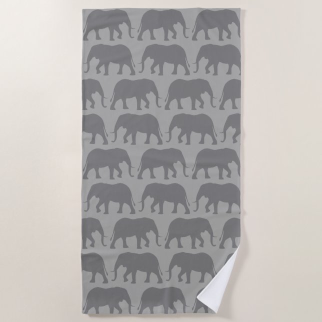 African Elephant Silhouettes Pattern Beach Towel (Front)
