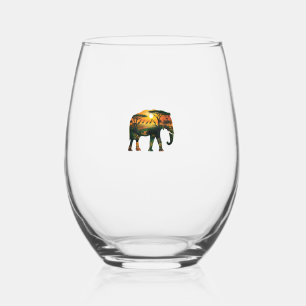 African Elephant Sunset Safari Nature Lovers Shirt Stemless Wine Glass