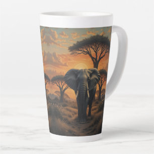 African Elephant Sunset Wildlife Art Latte Mug