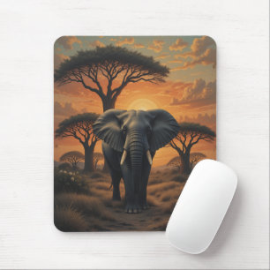 African Elephant Sunset Wildlife Art Mouse Mat
