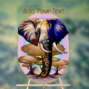 African Elephant Surreal Portrait Acrylic Sign