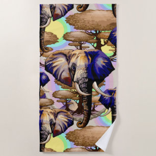 African Elephant Surreal Portrait Beach Towel