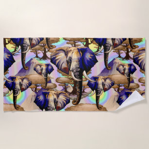 African Elephant Surreal Portrait  Beach Towel