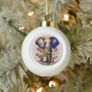 African Elephant Surreal Portrait Ceramic Ball Christmas Ornament