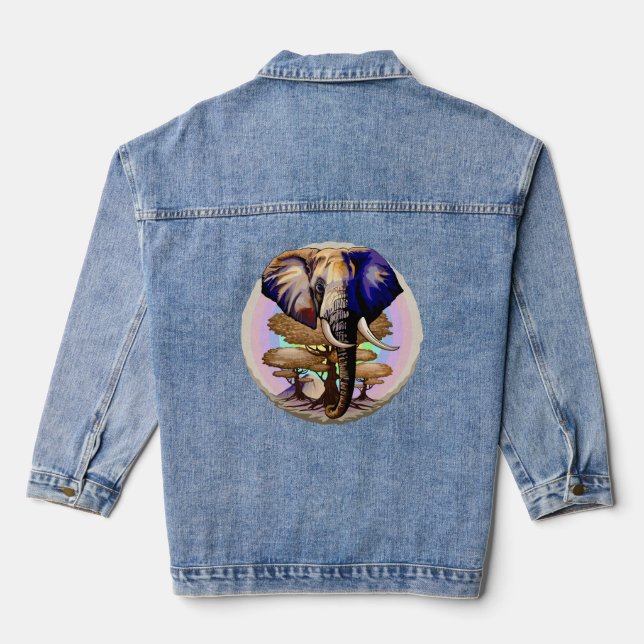 African Elephant Surreal Portrait  Denim Jacket (Back)