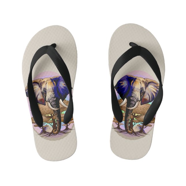African Elephant Surreal Portrait  Kid's Flip Flops (Footbed)