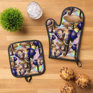 African Elephant Surreal Portrait  Oven Mitt & Pot Holder Set