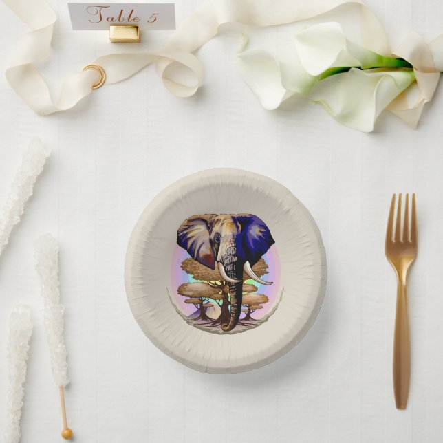 African Elephant Surreal Portrait  Paper Plate (Wedding)