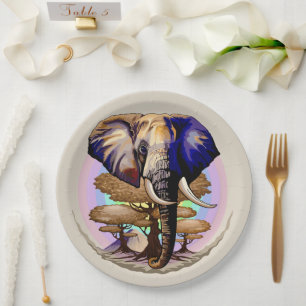 African Elephant Surreal Portrait Paper Plate