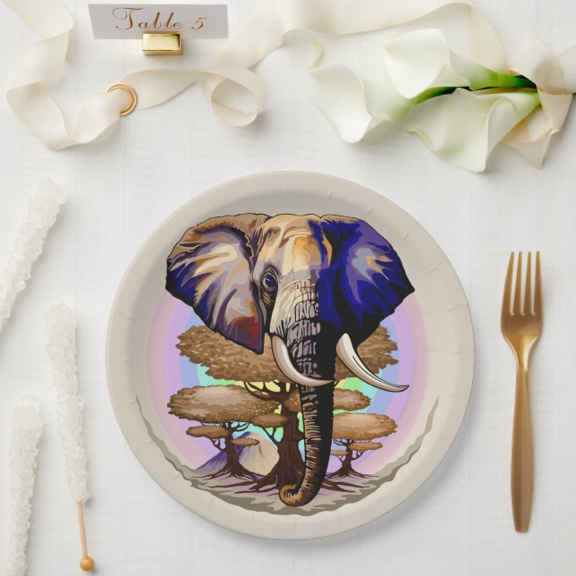 African Elephant Surreal Portrait  Paper Plate (Wedding)