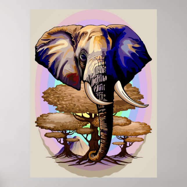 African Elephant Surreal Portrait  Poster (Front)