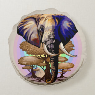 African Elephant Surreal Portrait  Round Cushion