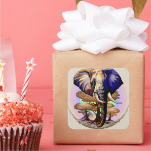 African Elephant Surreal Portrait  Square Sticker