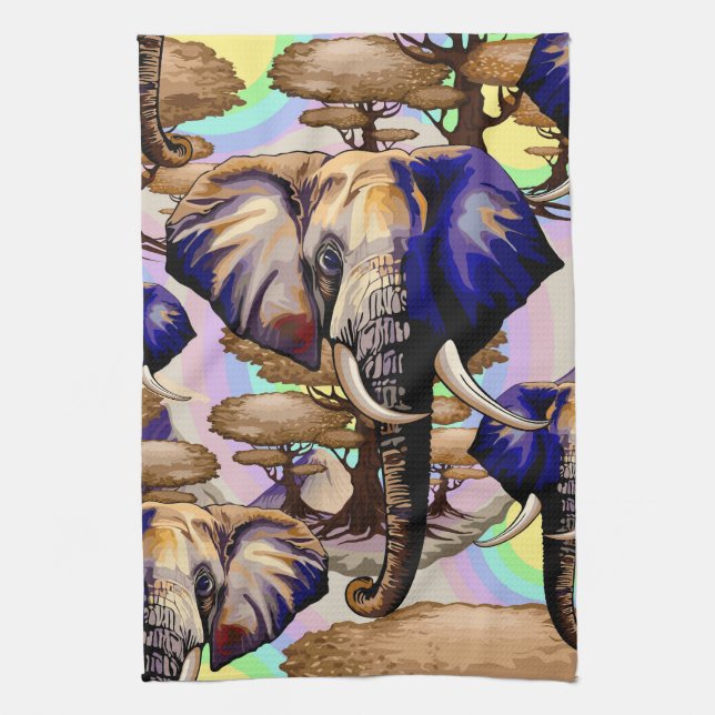 African Elephant Surreal Portrait  Tea Towel (Vertical)