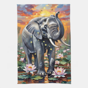 African Elephant Watercolor Kitchen Towel
