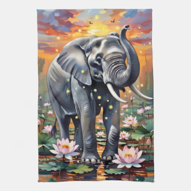 African Elephant Watercolor Kitchen Towel (Vertical)