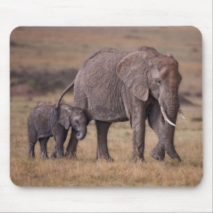 African Elephant with Baby Mouse Mat