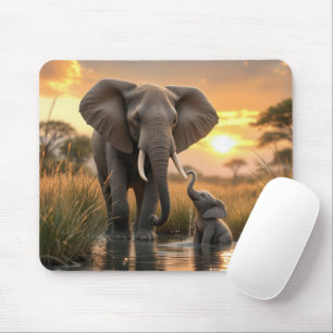  African Elephant With Her Baby Mouse Mat