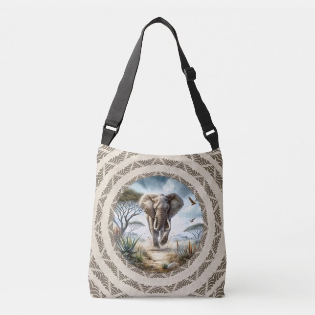 African Elephant With Pattern  Crossbody Bag (Front)