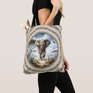 African Elephant With Pattern Tote Bag