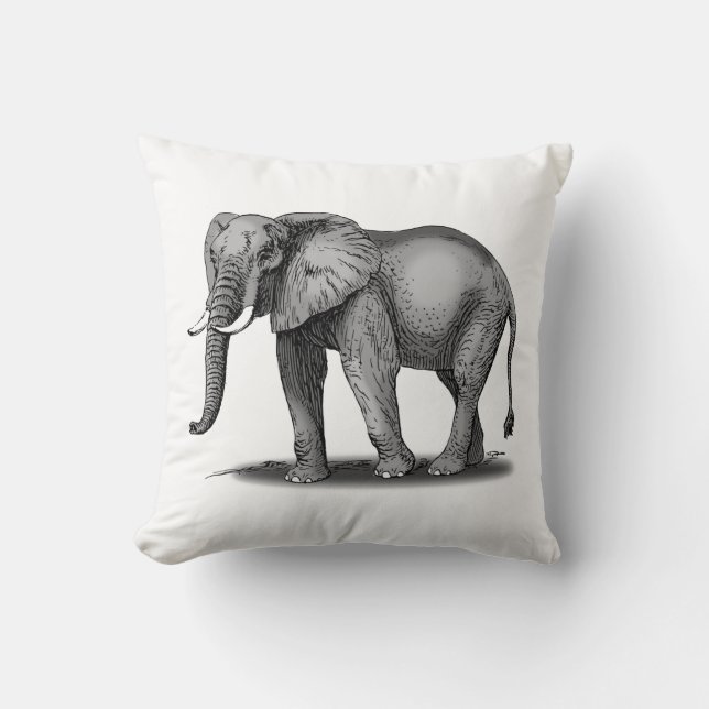 African Elephant with Tusks Drawing Cushion (Front)