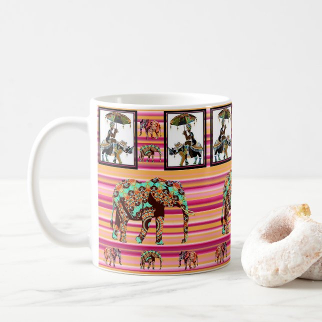African Elephant Women Stripe Mug (With Donut)