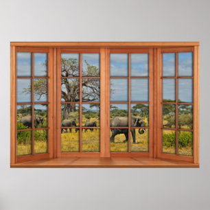 African Elephants Bay Window Illusion Poster