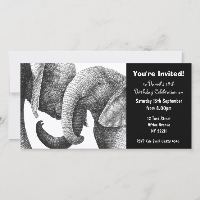 African Elephants Birthday Invitation Photo Card (Front)