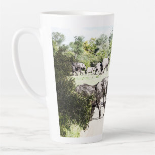 African Elephants Crossing The Road Latte Mug