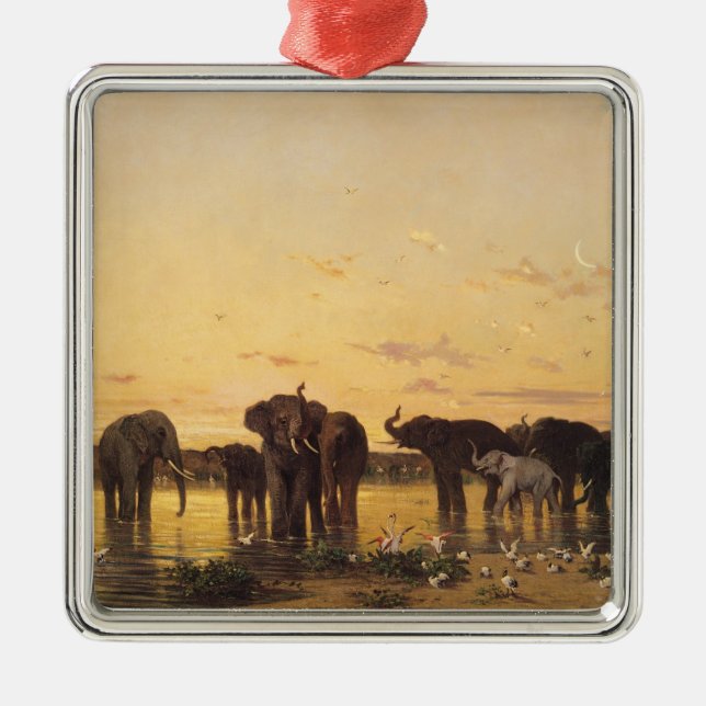 African Elephants Metal Tree Decoration (Front)
