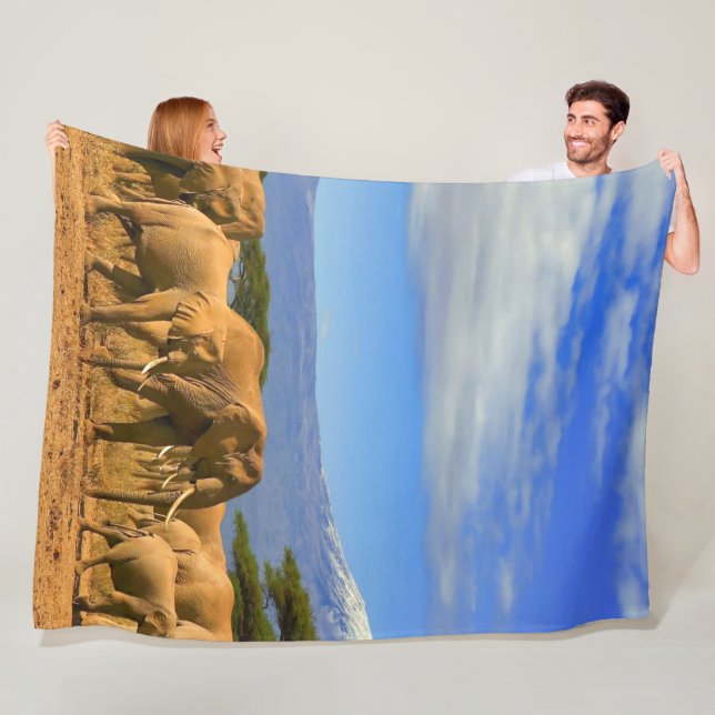African Elephants Safari Fleece Blanket (In Situ)