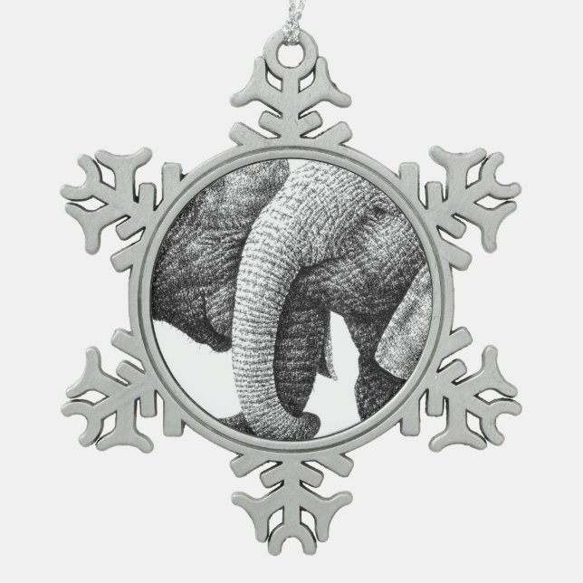 African Elephants Snowflake Pewter Christmas Ornament (Front)
