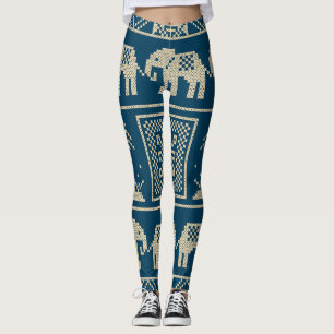 African elephants Trendy navy blue background Leggings