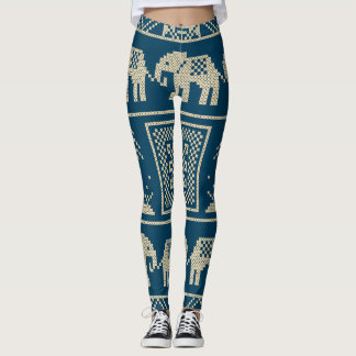African elephants Trendy navy blue background Leggings