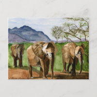 African Elephants Watercolor Painting