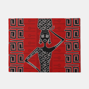 African Ethic Ornament Black and red N3 Doormat