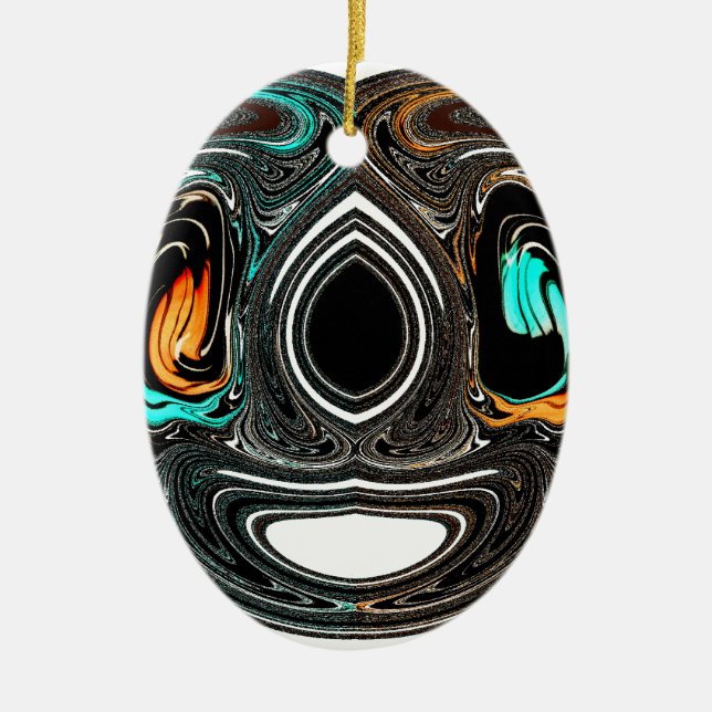 African Ethnic Doodle Zebra textured Art Print Ceramic Tree Decoration (Front)