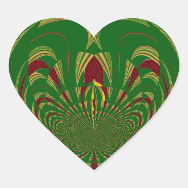 African Ethnic Green Floral Motif Pattern Design Heart Sticker (Front)