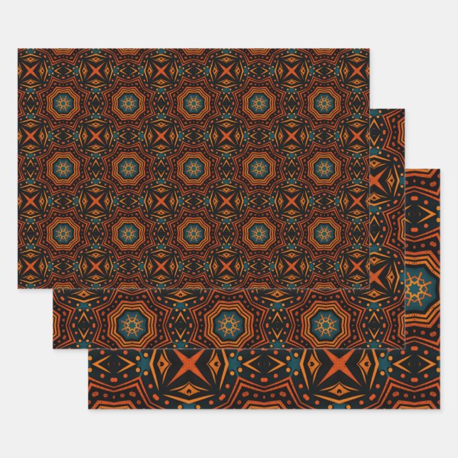 African Ethnic Inspired Pattern No2 Wrapping Paper Sheet (Set)