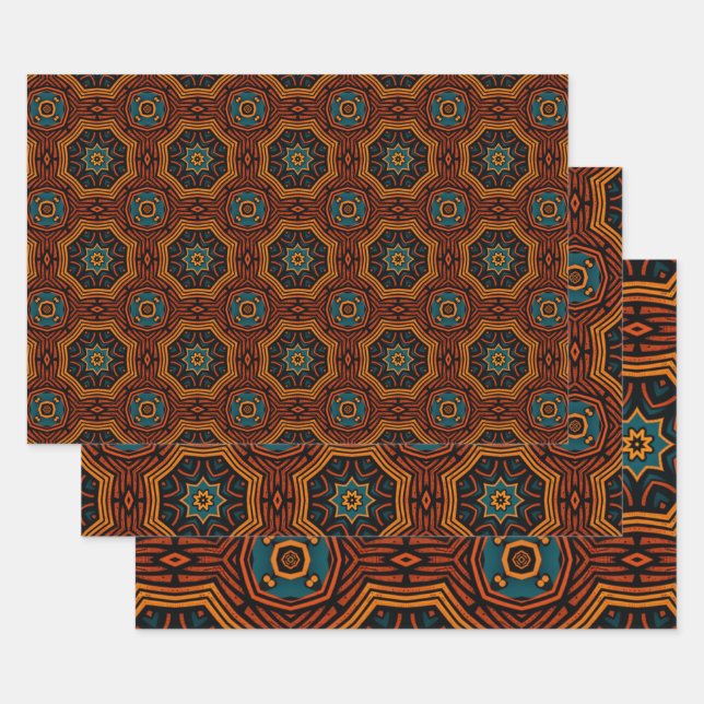 African Ethnic Inspired Pattern No3 Wrapping Paper Sheet (Set)