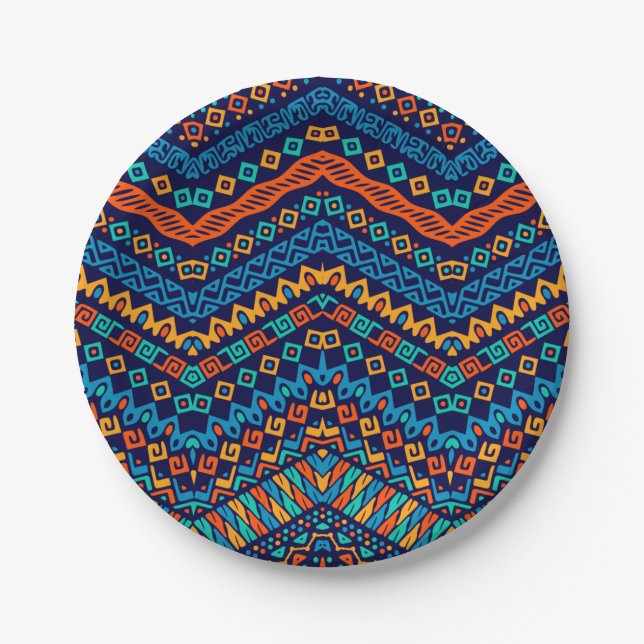 African ethnic pattern funky colors paper plate (Front)