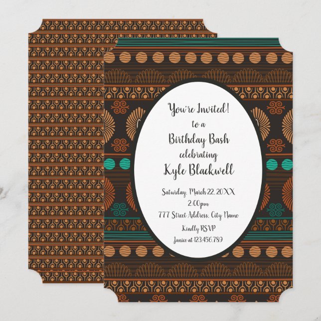 African Ethnic Print Birthday Invitation (Front/Back)
