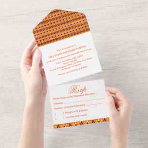 African Ethnic Seamless Pattern Wedding All In One Invitation