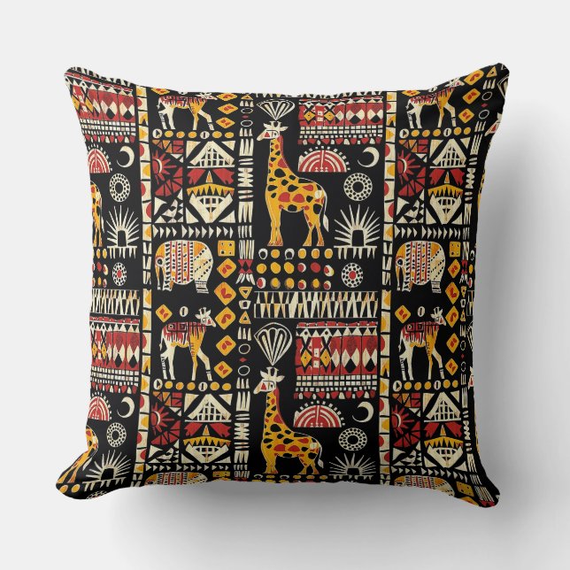 African ethnic traditional ornament, tribal patter cushion (Front)